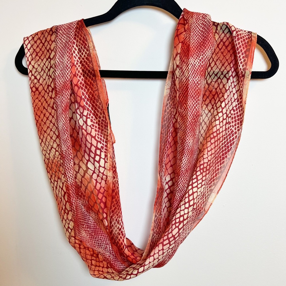 Red‎ Orange Snakeskin Print Scarf 100% Silk Lightweight Neck Scarf Women 52"X11"